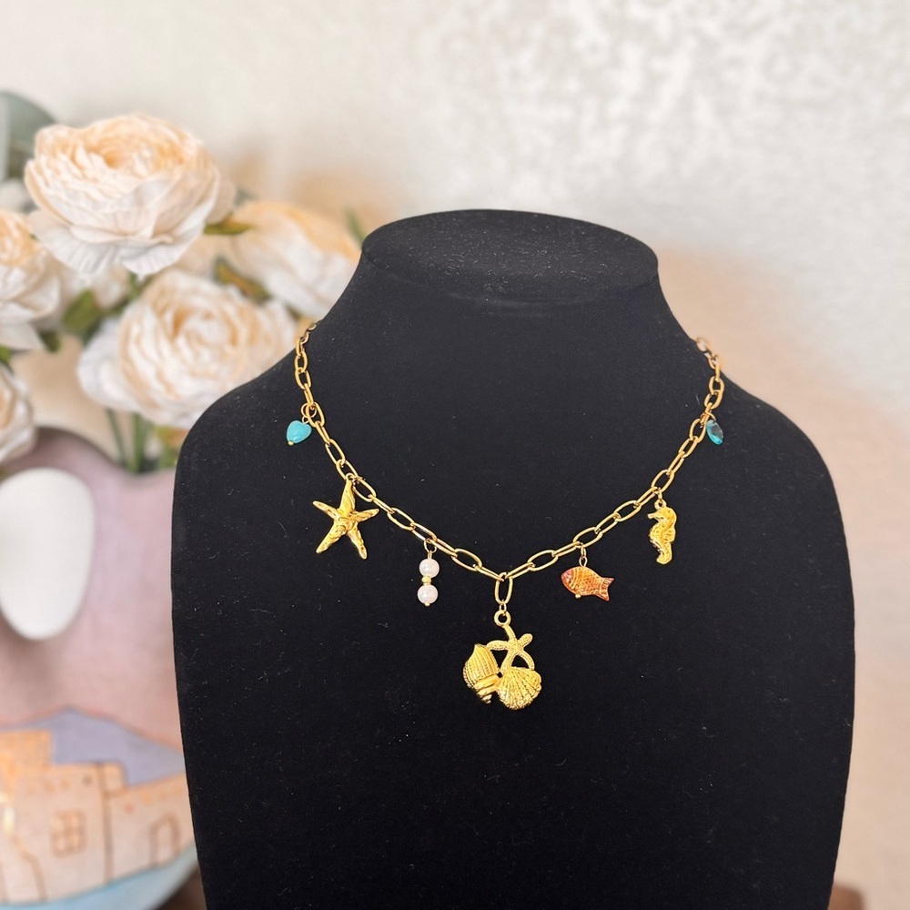 Sea/Ocean-Inspired 18K Gold Plated Charm Necklace - Picture 4 of 4